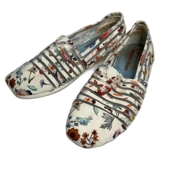 Skechers BOBS Memory Foam White Floral Mesh Slip On Women's 5.5 - Picture 1 of 8